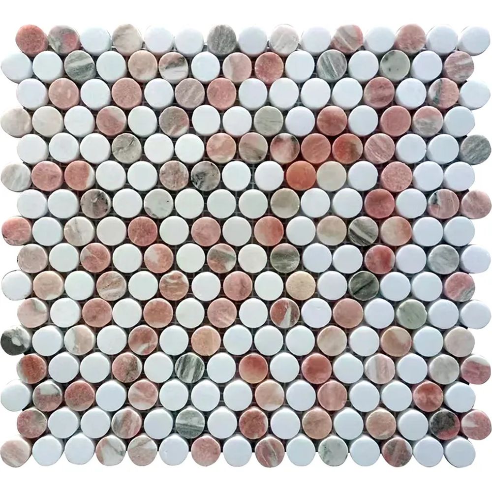 Vellora Rosé Thassos Penny Round Polished Natural Stone Mosaic Tile